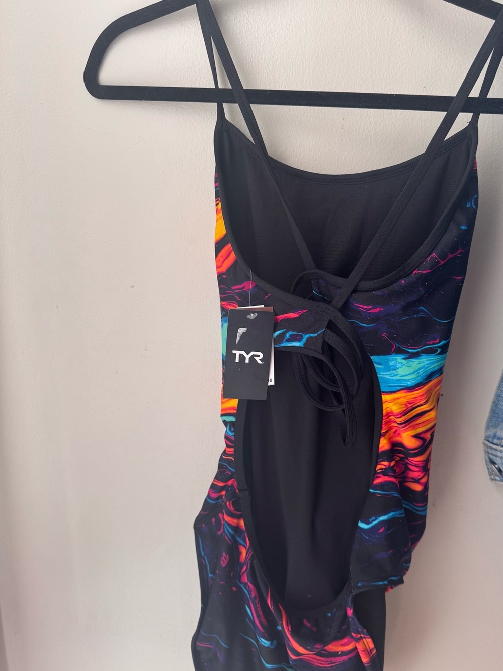 TYR Black One-Piece Swimsuit with Multicolor Magma Wave Print - Picture 3 of 3